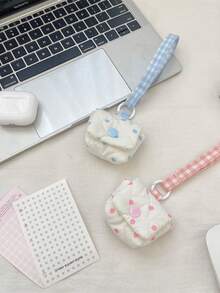 1pc Cute & Fresh Lace Earphone Case, Compatible With Apple Earphones, Soft Cover For Wireless Bluetooth Earphones, Plaid Floral Pattern Earphone Pouch, Christmas/Wedding Gift - Multicolor - View 3