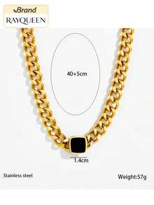 RAYQUEEN Bộ 1 dây chuyền và vòng tay vuông màu đen bằng thép không gỉ, trang sức phong cách Punk chống thấm nước, quà tặng cho nữ, phù hợp để đeo hàng ngày. - Vàng - Xem 7