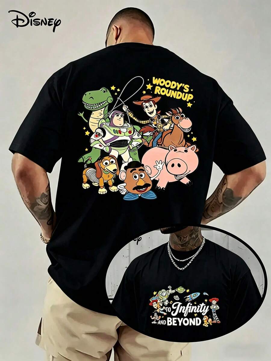 Disney Licensed T Shirts, Oversized Casual Crew Neck Disney Pixar1 Toy Story Woody's Roundup All Characters Cartoon Print Short Sleeve T-Shirt, Double Sided To Infinity And Beyond Graphic Tee For Summer Streetwear, Clothes,Shirts, Clothes,Summer Clothes,White Shirt,Easter Outfits,Easter,Vintage T Shirts,Graphic T Shirts,100 Percent Cotton,Graphic Tee,Graphic Tees,Funny Graphic Tees,Graphic T - màu đen - Xem 1