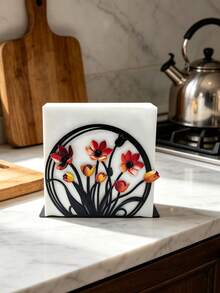 Flower Design Napkin Holder For Table, Metal Napkin Stand For Paper Napkins, Flat Cocktail Napkin Dispenser For Kitchen, Dining Room, Outdoor Patio, Bar & Hotel, Rustic Floral Tissue Organizer With Sturdy Base, Ideal For Everyday Use & Special Occasions - View 12