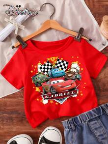 Disney Authorization - Baby Boys' Clothing Summer Casual Short Sleeves - Cars Flash McQueen - Printed Pattern Design Round Neck Baby T-Shirt, Newborn Baby Pullover, Summer Top Clothing, Local Warehouse, Soft And Comfortable, Suitable For Baby Boys To Wear - Đỏ - Xem 3