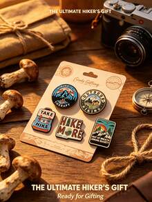Outdoor Hiking Mountain Peak Brooch, Retro Enamel Pin, Camping Adventure Backpack Badge, Niche Personalized Unisex Couple Accessory, Literary Inspirational English Shape Pin, Versatile Decoration For Jacket, Shirt, Hat, Backpack, Metal Oil Drop Resistant, Outdoor Enthusiast Daily Commute Outfit Creative Gift, Multiple Styles - Multicolor - View 11