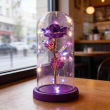 Enchanted Rose With LED Light And Glitter Decorative Flower With Acrylic Dome - 粉色 - 查看 6