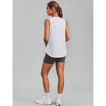 PINSPARK Workout Tops For Women Sleeveless Athletic Tank Tops UPF 50+ Running Tanks With Side Slits Loose Fit Gym Yoga Shirt - White - View 2