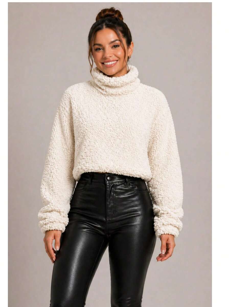Women's Teddy Turtleneck Blouse - trắng - Xem 1