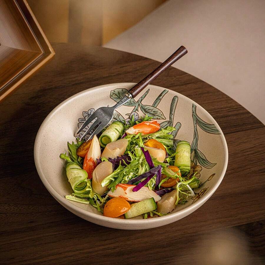 1 Peça Tigela de Cerâmica de Grande Capacidade para Macarrão, Salada e Sopa, 8 Polegadas, 900ML, Esmalte de Gergelim, Boca Aberta, Tigela de Servir - Multicolorido - Visão 1