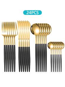 Bộ dao nĩa 24 món bằng thép không gỉ, bền bỉ, chống gỉ sét, kiểu dáng tối giản, phục vụ cho 6 người, đồ dùng nhà bếp và phòng ăn, có thể rửa bằng máy rửa chén. - - - Xem 9