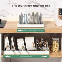 1 pieza Organizador extraíble de gabinete para ollas y sartenes con estante deslizante para tapas y estante para ollas, adecuado para almacenar tapas de ollas, utensilios de repostería y utensilios de cocina dentro de los gabinetes - Blanco - Ver 4