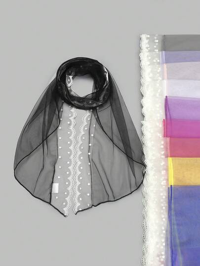 1pc Women's Lace Polka Dot Patchwork Scarf, Lightweight Spring/Summer/Autumn Fashion Accessory Shawl