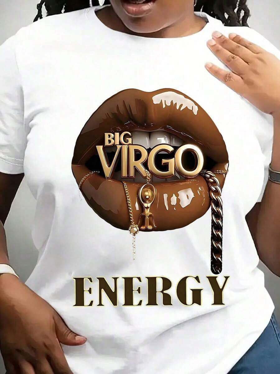 Camiseta Oversize con Estampado ENERGY BIG VIRGO, Manga Corta, Cuello Redondo, Estilo Casual, Adecuada para Verano y Primavera, Ropa de Mujer - 220g JZ0Y - Blanco - Ver 1