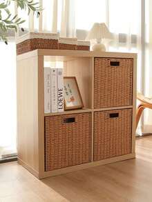 1 chiếc giỏ đựng đồ giả mây đan thủ công có tay cầm, hộp đựng đồ hình khối gấp gọn tiện dụng cho kệ, tủ quần áo, phòng tắm và phòng khách, hộp đựng đồ đan chống thấm nước dùng để đựng khăn tắm, đồ chơi, chăn, nhiều kích cỡ trang trí nhà cửa - Lạc đà - Xem 5