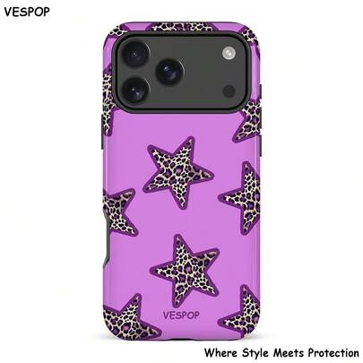 Glossy 2-In-1 Hard Phone Case With Purple Leopard Print Pattern, Compatible With Google, 11/12/13/14/15/16/17 Pro Max, Couple Phone Case Gift