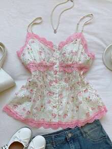 Este camisol de encaje bordado con flores de mujer de 2026 es una pieza elegante para primavera/verano, adecuada para varias ocasiones como vacaciones en la playa, salidas casuales y estilos Y2K/2000.Es perfecto para vacaciones de primavera, - Blanco - Ver 6