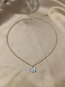 1pc Fashion Cubic Zirconia Pendant Necklace, Suitable For Women's Daily Wear - Gold - View 4