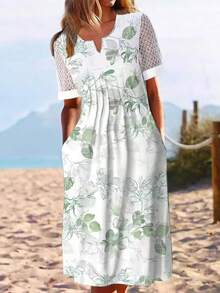 Temperamento vacaciones vestido estampado moda elegante vestido Casual mujer manga corta vestidos sueltos Mujer - Verde - Ver 4