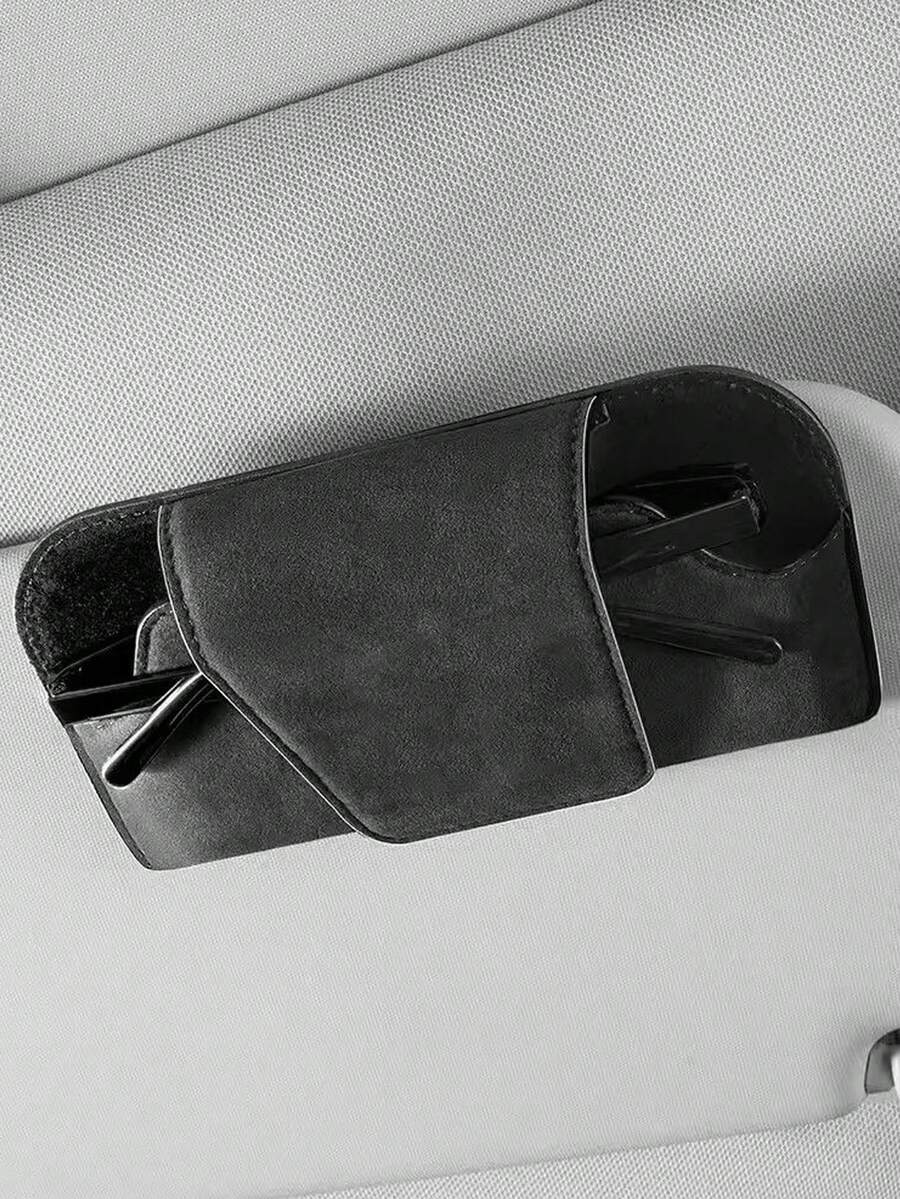 汽車眼鏡夾，麂皮感微纖維時尚眼鏡夾，翻蓋式設計，單手操作適合開車使用，適用於大多數汽車，防刮眼鏡收納整理盒，汽車眼鏡盒，時尚眼鏡收納盒