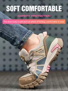 Women's Work Safety Shoes With Plastic Steel Toe, Kevlar Anti-Smash Anti-Puncture Insulated Soft Air Cushion Sole Lightweight Breathable Upper Safety Shoes - Pink - View 8