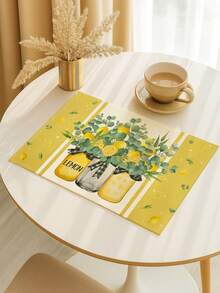 2/4/6pcs Blue Lemon Pattern Placemats, Spring/Summer Series, Kitchen/Dining Room/Indoor/Outdoor Table Decor Mats - Green - View 3