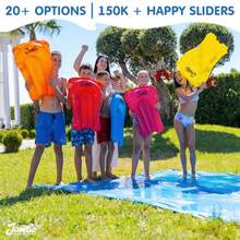 JAMBO MEGA - Tobogán acuático XXL de 40 pies x 7 pies y 2 modelos actualizados para bodyboard Extra largo extra ancho deslizamiento y tobogán para niños, tobogán acuático de césped resistente en el - como en la imagen - Ver 4