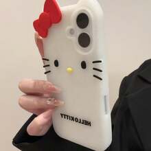 Ốp lưng điện thoại hình mèo đen hoạt hình 3D dễ thương SANRIO tương thích với iPhone 17 Pro Max, 16/15 mới, 14 Pro, vỏ silicon mềm, che phủ toàn diện, chống sốc, thiết kế sáng tạo cá nhân hóa, 13 Pro Max, dành cho nữ. - trắng - Xem 2