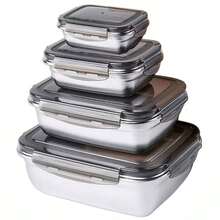 Set Of 4 Durable Stainless Steel 304 Food Containers With Sealed Lids - Black - View 1