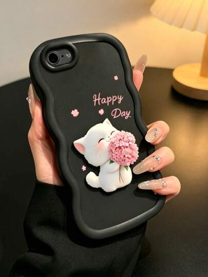 1pc Cute Bouquet Cat Printed Macaron Phone Case