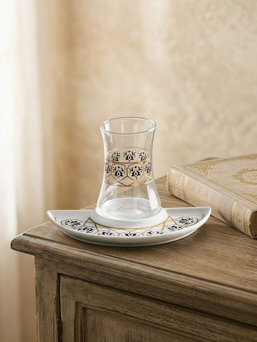 Bộ tách cà phê cao cấp - Tách thủy tinh hình hoa tulip mạ vàng và đĩa lót bằng gốm, bộ tách trà chiều lãng mạn màu đen, thích hợp cho các buổi tiệc trà, làm quà tặng, tân gia, đám cưới. - Nhiều màu - Xem 1
