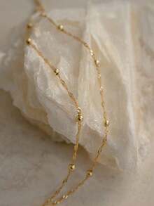 1pc Stainless Steel Gold Double-Layer Twist Chain Anklet, Delicate Beaded Anklet, Ideal Gift - 金子 - 查看 3
