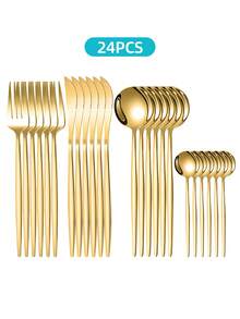 Bộ dao nĩa 24 món bằng thép không gỉ, bền bỉ, chống gỉ sét, kiểu dáng tối giản, phục vụ cho 6 người, đồ dùng nhà bếp và phòng ăn, có thể rửa bằng máy rửa chén. - - - Xem 7