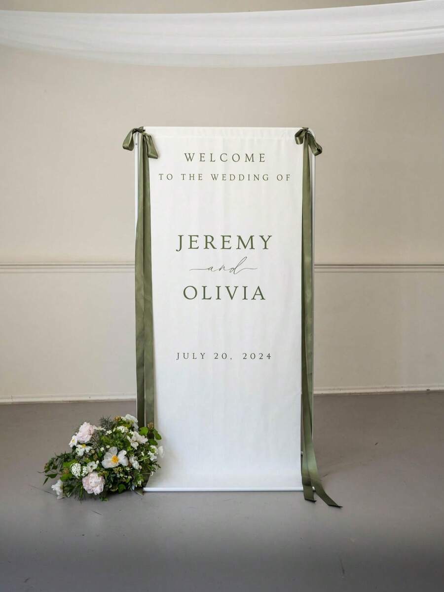 Customized Wedding Welcome Sign, Personalized Fabric Welcome Banner For Wedding Backdrop, Bridal Shower Name Sign, Personalized Party Decor, Anniversary Gift - Multicolor - View 1