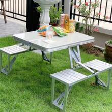 Practiksa Mesa Plegable Portátil para Picnic Exterior con 4 Sillas Resistente y Estable - como en la imagen - Ver 3