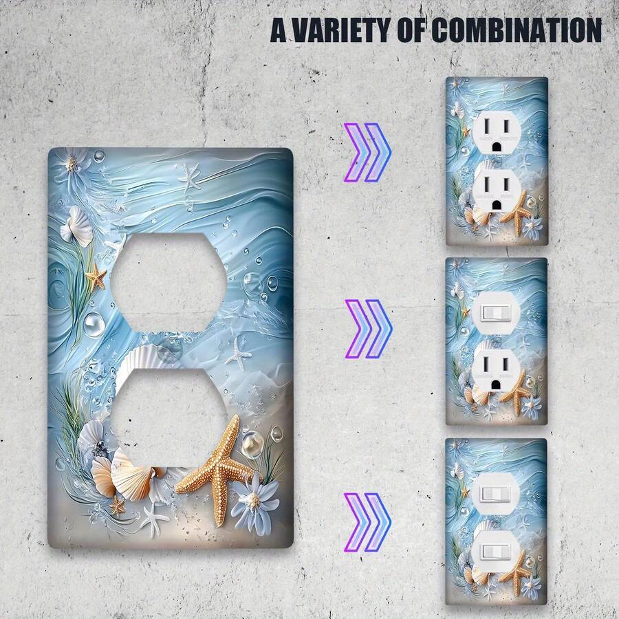 1pc 1-Hole/2-Hole Star & Seashell Wall Panel | Printed Face Power Socket Cover, Suitable For Bedroom, Kitchen, Home Decor - A - View 1