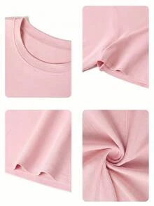 Women's Fitted Short Sleeve Round Neck T-Shirt, Soft And Comfortable Fabric, Machine Washable, Summer Cropped Top - Pink - View 10