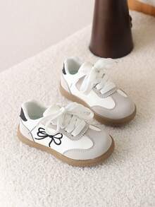 1 Pair Girls' Lightweight Anti-Slip Bow Decor Casual Shoes, New Soft Sole Hook And Loop Sneakers, Versatile - White - View 1