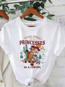 Disney Loose Fitting "Toy Story" Trish "Be A Cowgirl" Western Style Printed T-Shirt, Suitable For Summer And Spring, Short Sleeved Tops, Women's Clothing, Holiday Gift Party Clothing.--Disneys Disneyland Paris The Magic Kingdom Disneyesque The House Of Mouse Mickey Mouse Empire Modest Summer Outfits Take That T Shirt Summer Coord Tops For Women Summer Summer Clothes Women Summer Clothes Summer Tops Summer Tops Women Summer Co Ord Summer Top Summer Outfits White Top Black Top Holiday Outfits For Women  Tops For Women Summer Holiday Gifts Valentine's Day Gifts Earth Day Gifts Oktoberfest Gifts Summer Bank Holiday Gifts - 白色 - 查看 1