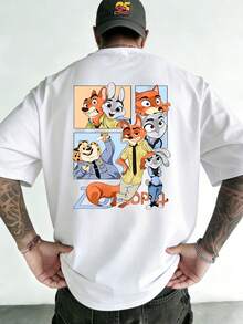 Disney Zootopia Nick And Judy Cartoon T-Shirt With Double-Sided Print. This Short-Sleeved Men's Summer Shirt, Made From High-Quality, 100% Pure Cotton, Is Relaxed, Breathable, And Versatile. Suitable For Both Men And Women, It's Perfect For Trips To Disneyland, Couples, Everyday Wear, Street Style, And Holidays. The Ideal Gift For Disney Fans. Machine Washable. - trắng - Xem 3