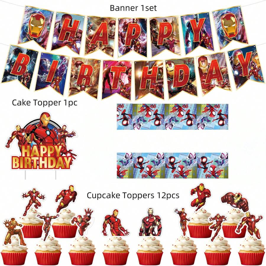Marvel 漫威钢铁侠生日横幅 英雄派对装饰 超级英雄主题装饰 男孩 漫威复仇者联盟 - 彩色 - 查看 1