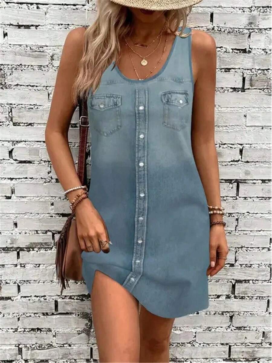 Nuevo verano estilo vaquero mujeres Mini vestidos sin mangas 3D impreso calle moda señoras vestido 3XL talla grande vestido Casual suelto - WLYQ2236 - Ver 1