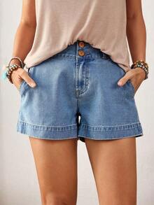 Shorts vaqueros lavados informales para mujer, de verano - Azul - Ver 5