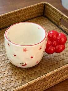 1pc Ins Style Floral Ceramic Coffee Cup, Korean Creative Asymmetrical Embossed Flower Handle, Suitable For Cappuccino, Latte, Afternoon Tea, Cold/Hot Beverages, Milk, Espresso, Ideal For Easter, Christmas, Birthday Party, Home, Office, Holiday Gift - Multicolor - View 9