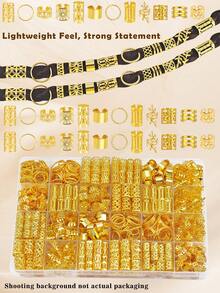 220件金色发饰，适用于编发，女士发饰，金属发圈和发夹，波西米亚风格发饰 - 金色 - 查看 3