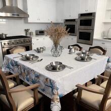 1 pieza Mantel de playa de poliéster 2D, estampado de estrella de mar azul y coral, redondo/rectangular, decoración náutica y de villa de playa para cocina, estilo casual para brunch y reuniones familiares en la playa, arreglo para patio trasero y balcón, estética de cafetería y tienda de playa, acento para sala de estar y comedor, uso diario en interiores y exteriores - Multicolor - Ver 5