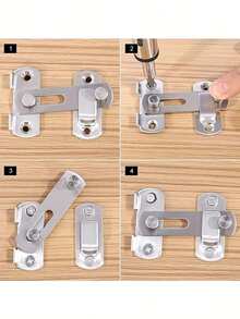 1pc Heavy Duty Security Door Lock Handle | Anti-Pry, Adjustable 90°/180° Sliding Latch | Commercial/Residential Grade Bolt Lock With Screws, Manual, Reinforced Durable Structure Suitable For Bathroom, Home - Silver - View 6
