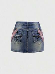 Style Butterfly Embroidery Sexy Low Waist Bodycon Mini Skirt - Azul - Ver 9