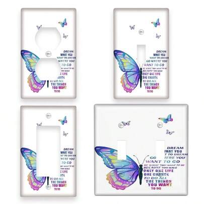 1pc/2pcs Colorful Butterfly Polycarbonate Thermoplastic Switch Panel, Decorative Wall Panel, Electrical Switch Cover Plate, Suitable For Indoor/Outdoor, Bedroom, Kitchen, Home, Bathroom Decor