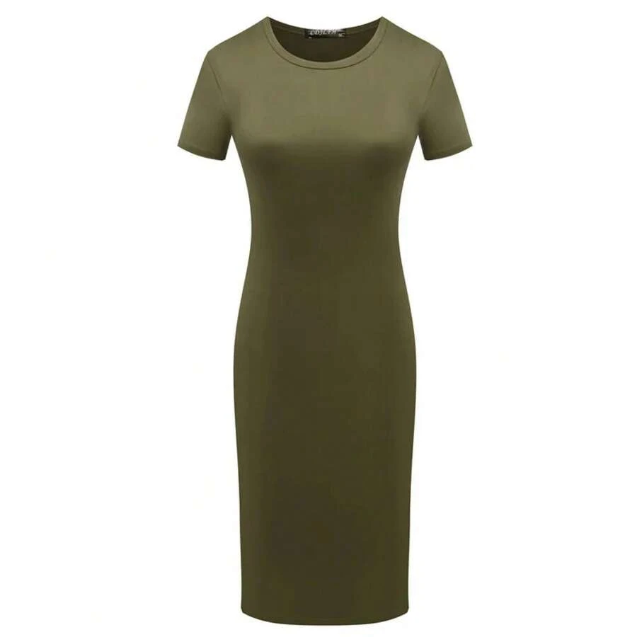 Vestidos de verano para mujer hasta la rodilla brillante pantalón corto Casual manga vendaje ceñido al cuerpo vestido tubo Vestidos - Verde militar - Ver 1