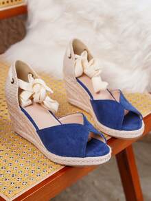 Sandal đế xuồng dệt kim kiểu dáng thường ngày dành cho nữ, thích hợp cho kỳ nghỉ. - Màu xanh lam - Xem 13
