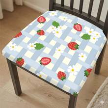 2/4/6pcs Strawberry Plaid Pattern Stretch Seat Cushion Covers, Chair Covers, Suitable For Home Decor, Living Room, Dining Room, Garden, Hotel, Party Events, Washable Polyester Material, Chair Seat Pad Protector - Multicolor - View 3