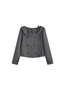 Women's Asymmetrical Double-Breasted Design Shirt - Dark Grey - View 6