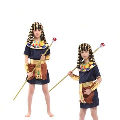 儿童埃及法老角色扮演服装套装，男童古埃及王子角色扮演服装，节日表演舞台服装